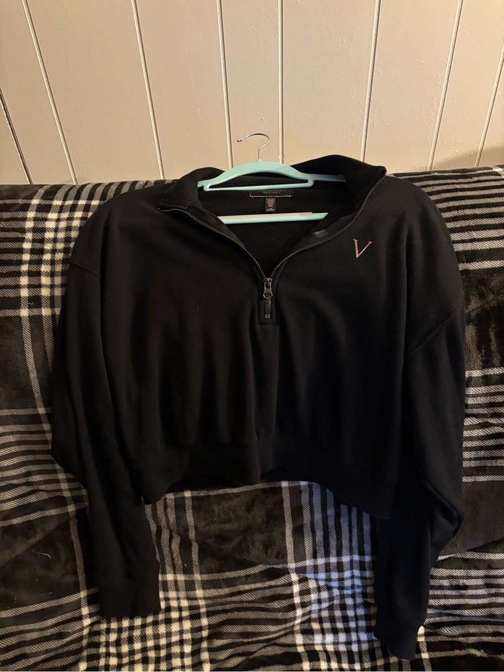 Victoria's Secret Black Cropped Quarter-Zip Sweatshirt